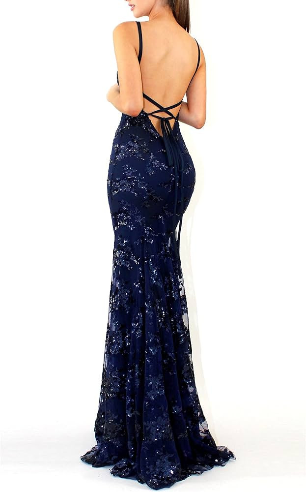 NLAVW Women's Evening Dress Pink Sexy Deep V Neck Bodycon Mesh Slit Sequin Party Prom Formal Gown... | Amazon (US)