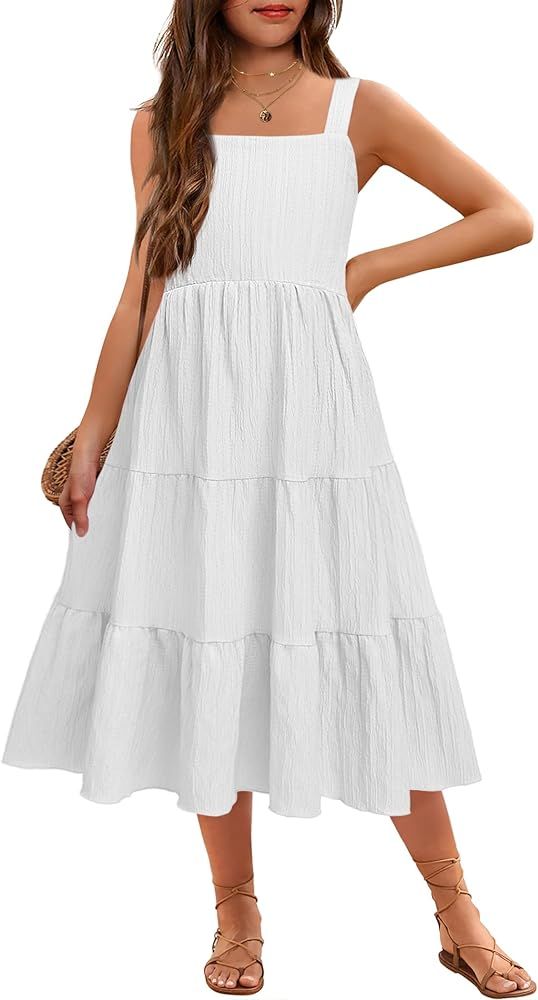 Arshiner Girl's Sundresses Summer Boho Strap Tiered Cami Maxi Dresses with Pockets | Amazon (US)
