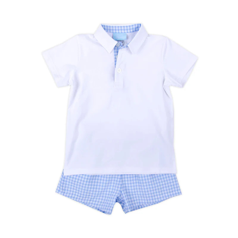 Light Blue Gingham Polo Short Set | Classic Whimsy