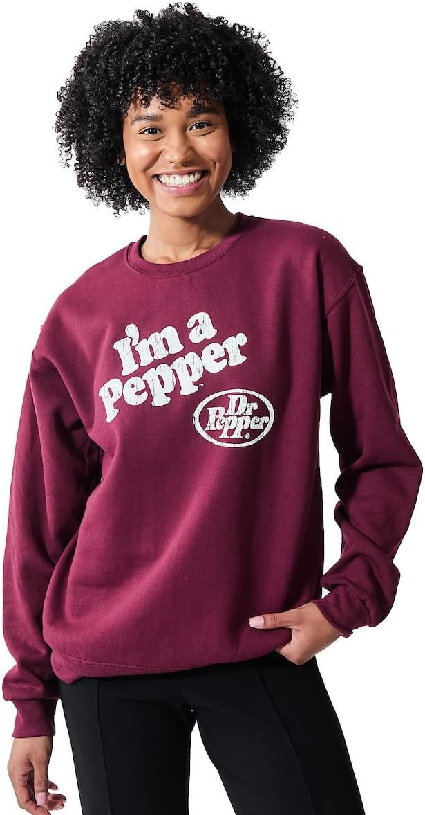 Bioworld Dr Pepper I’m A Pepper Women’s Burgundy Crew Neck Long Sleeve Sweatshirt | Amazon (US)