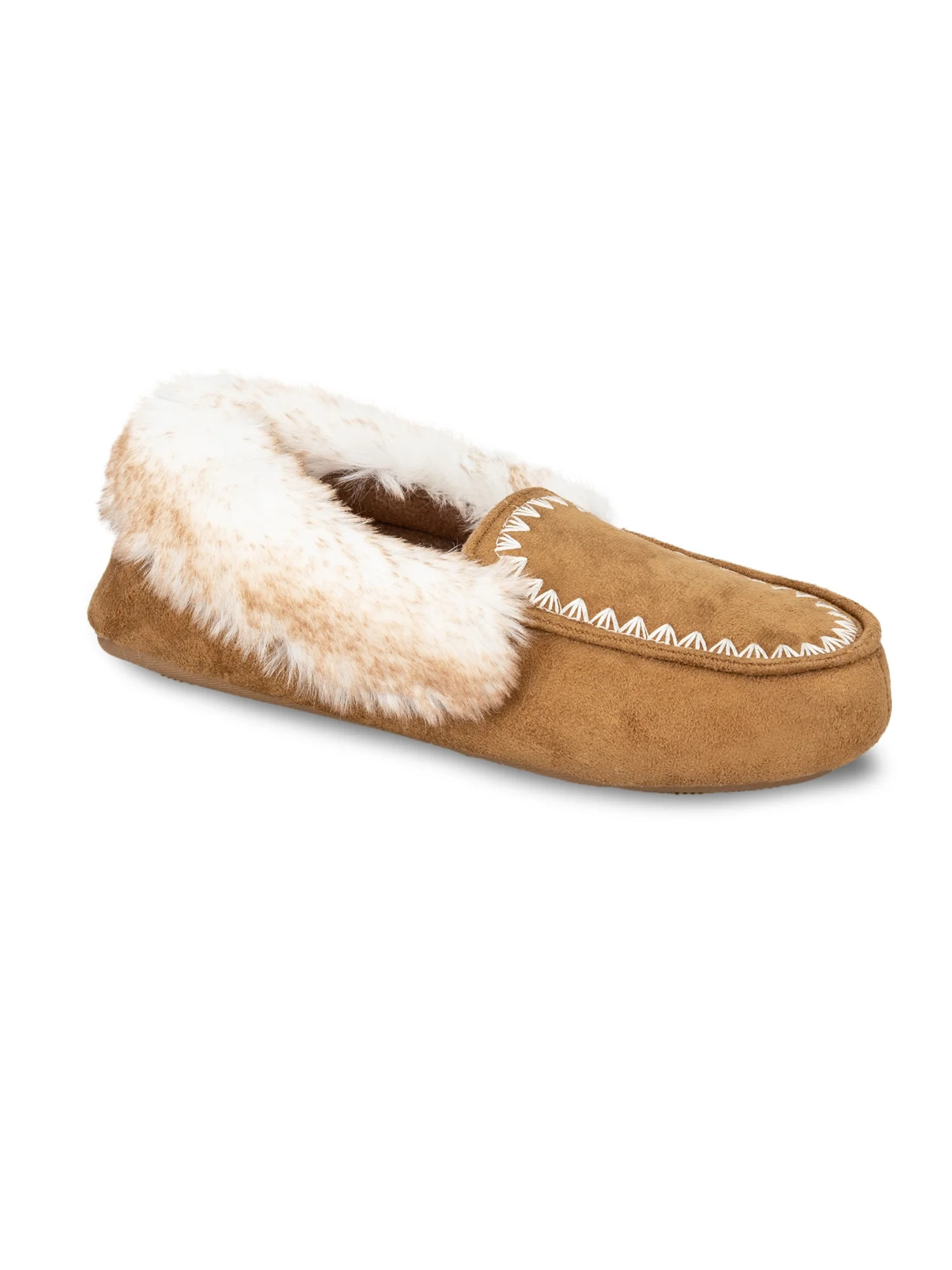Jessica Simpson Microsuede Whipstitch Tipped Faux-Fur Moccasin Slipper | Walmart (US)