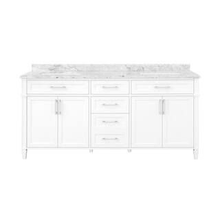 Caville 72 in. W x 22 in. D x 34.50 in. H Bath Vanity in White with Carrara Marble Top | The Home Depot