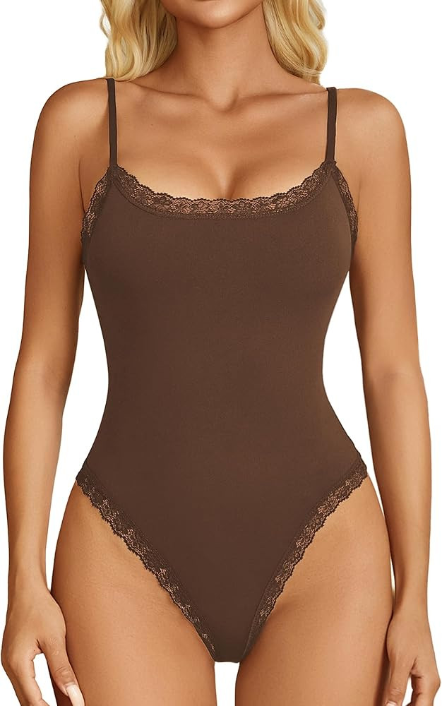 Avidlove Women Square Neck Lace Bodysuit Sleeveless Spaghetti Strap Tank Top Body Suits | Amazon (US)