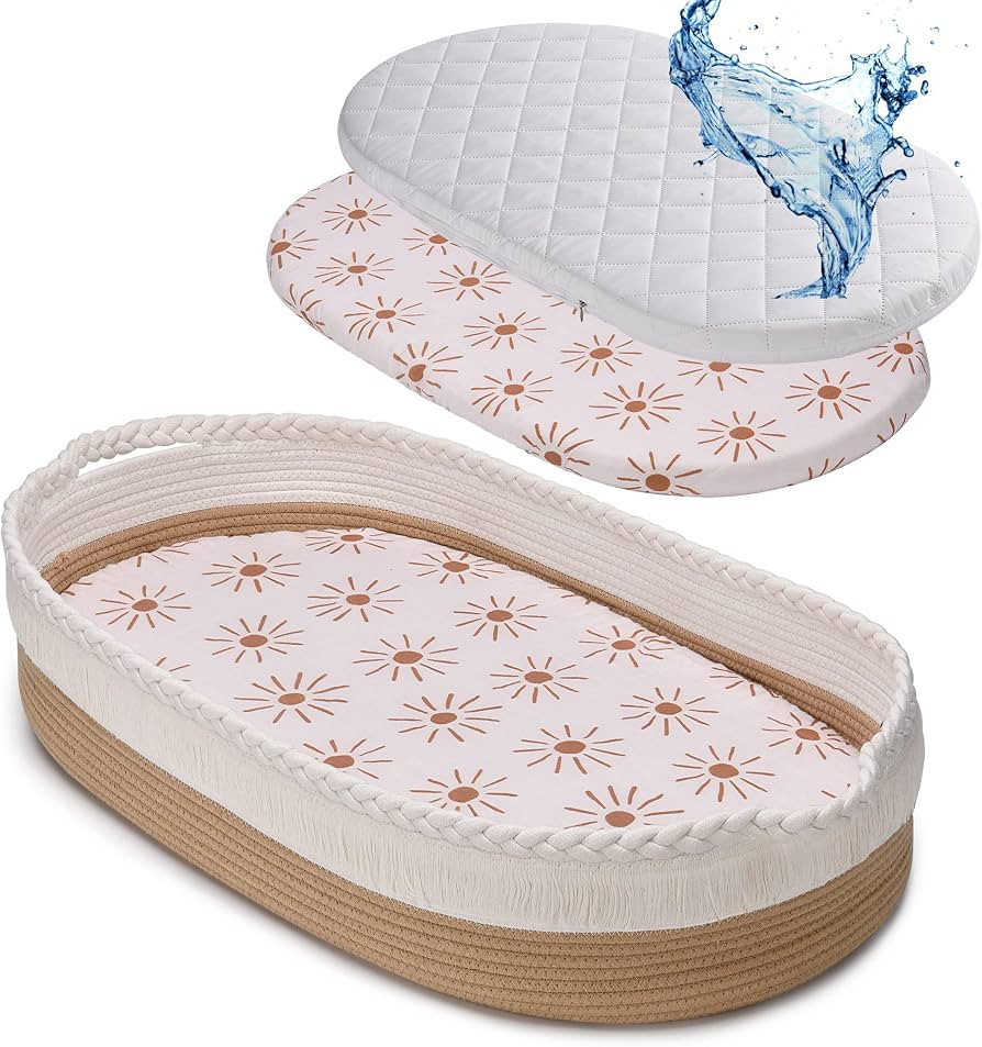 Baby Changing Basket - Handmade Cotton Rope Basket - Moses Table Topper – Includes Thick Foam P... | Amazon (US)