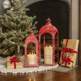Weathered Red Metal Lantern | Antique Farm House