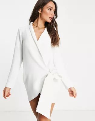ASOS DESIGN side tie tux mini dress with cowl back detail in ivory | ASOS | ASOS (Global)