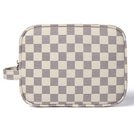 Luxury Checkered Make Up Bag | PU Vegan Leather Cosmetic toiletry Travel bag | Walmart (US)