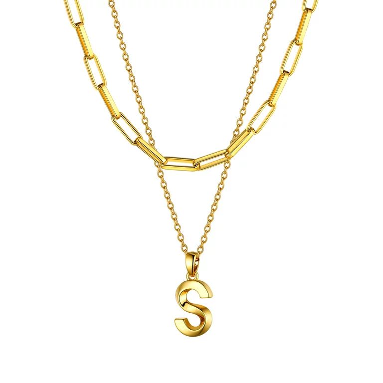Bestyle Gold Layered Necklace Letter S for Women Girls, Stainless Steel Paperclip Chain Choker 3D... | Walmart (US)