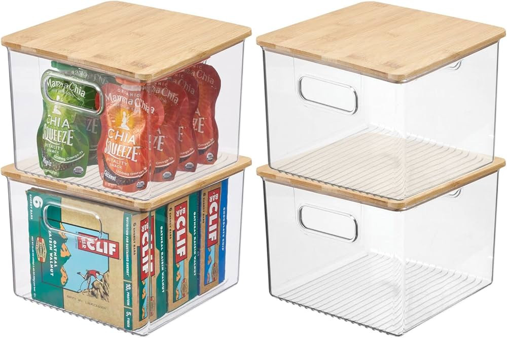 mDesign Plastic Stackable Kitchen Pantry Cabinet, Food Storage Bin Box with Handles, Lid - Organi... | Amazon (US)