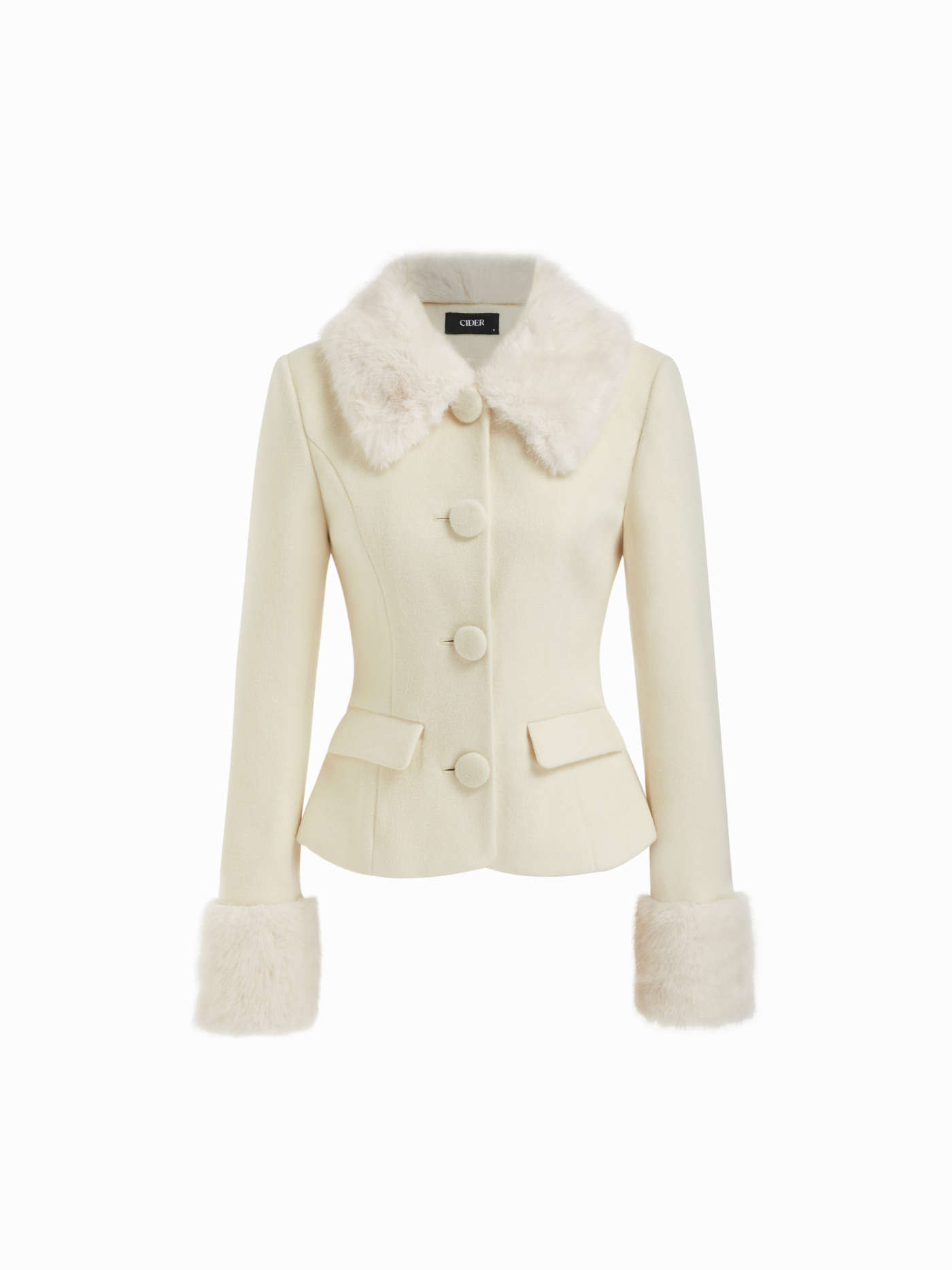 Wool-like fabrics Wool-look Collar Faux Fur Trim Long Sleeve Button Coat For Daily Casual | Cider