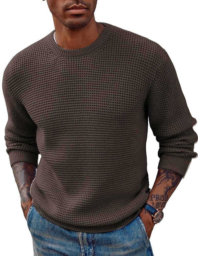 PJ PAUL JONES Mens Crewneck Pullover Sweater Waffle Textured Long Sleeve Knitted Sweaters | Amazon (US)