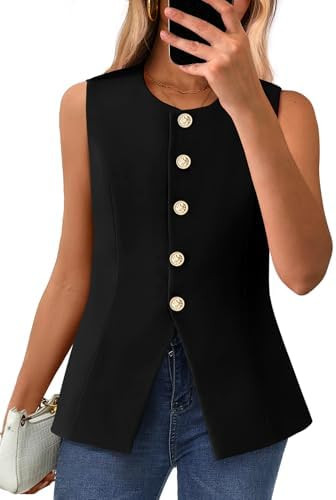 BTFBM Summer Sleeveless Blazer Vest For Women Dressy Button Down Round Neck Business Casual Outfi... | Amazon (US)
