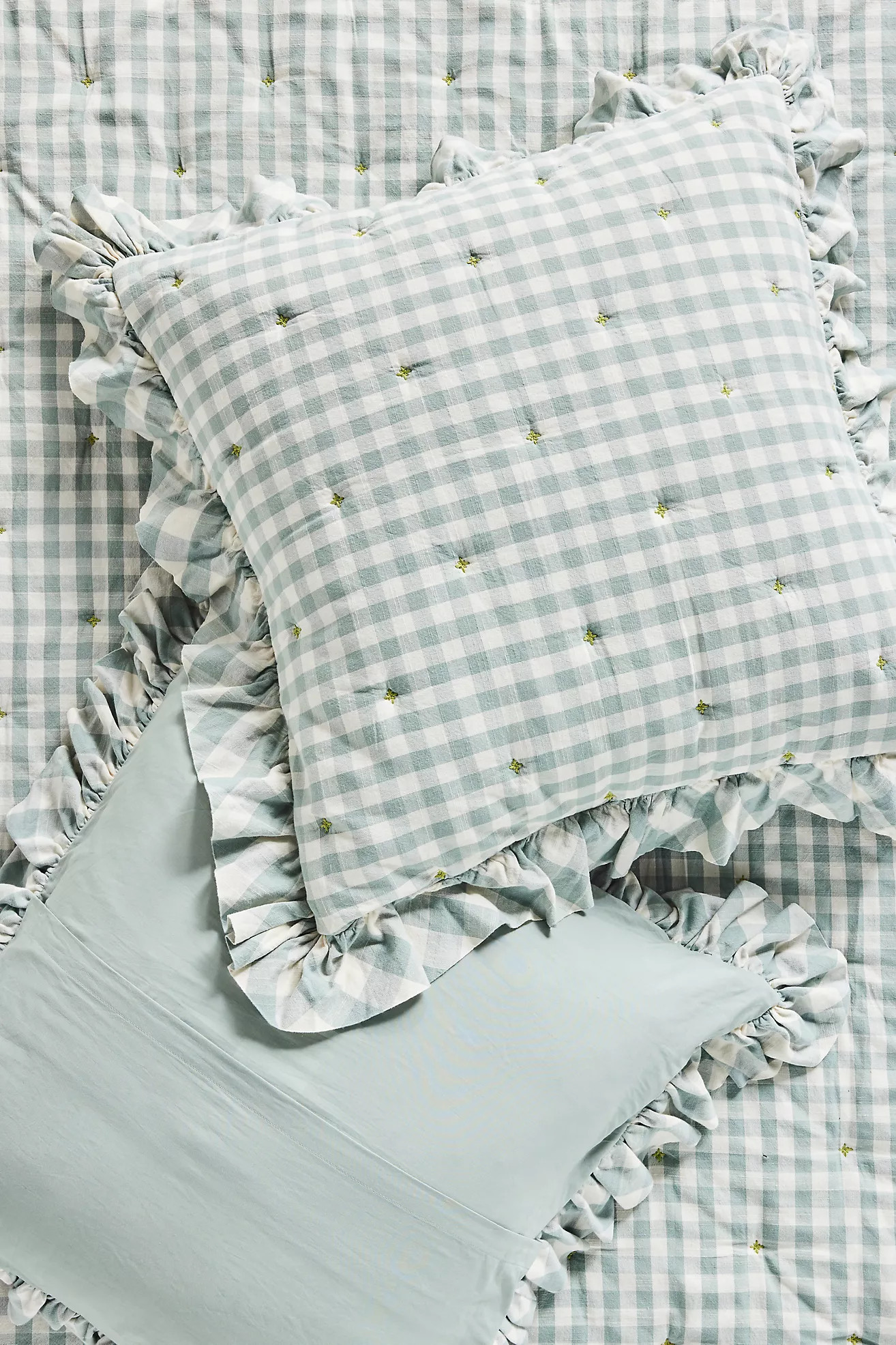 Gingham Ruffle Yarn-Dyed Cotton Euro Sham | Anthropologie (US)