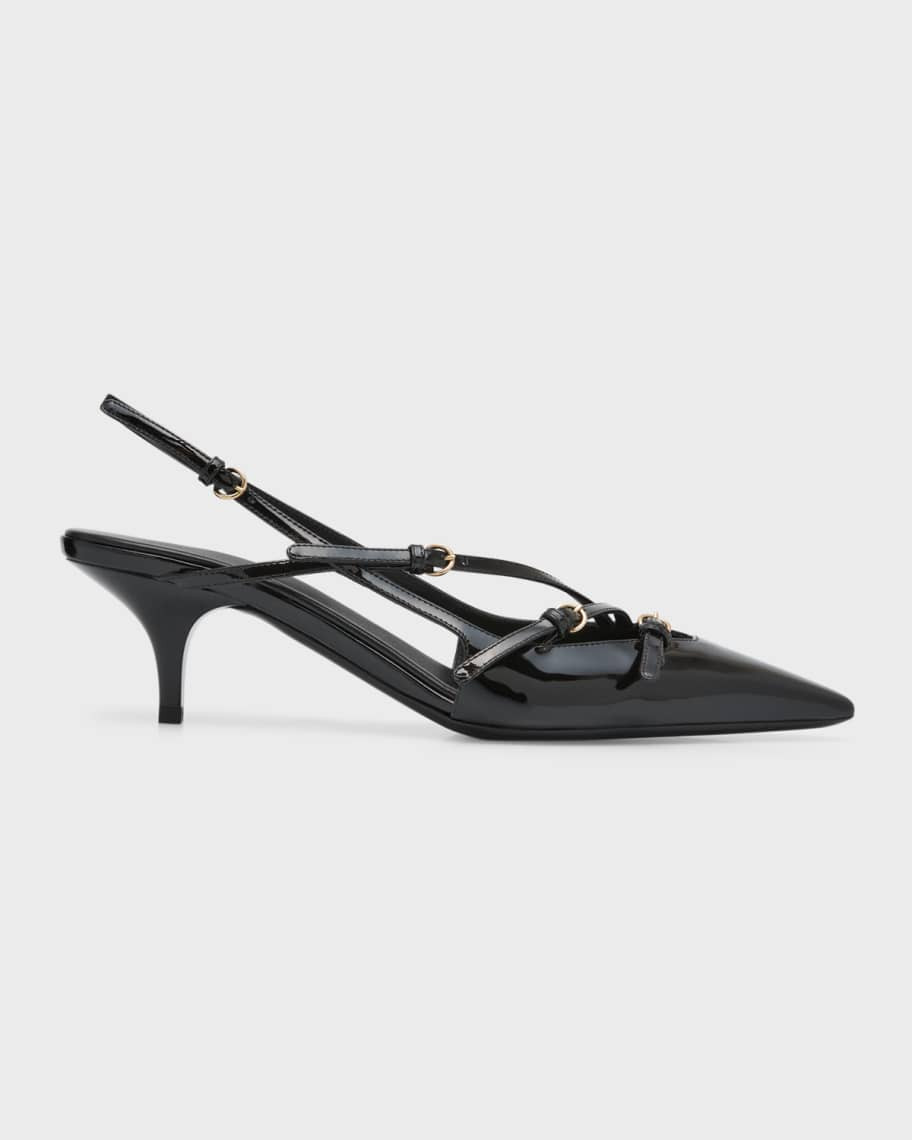 Miu Miu Patent Buckle-Trio Slingback Pumps | Neiman Marcus