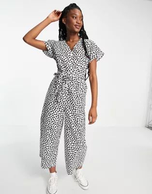 Monki Rocco organic cotton tie waist floral jumpsuit in black & white | ASOS (Global)