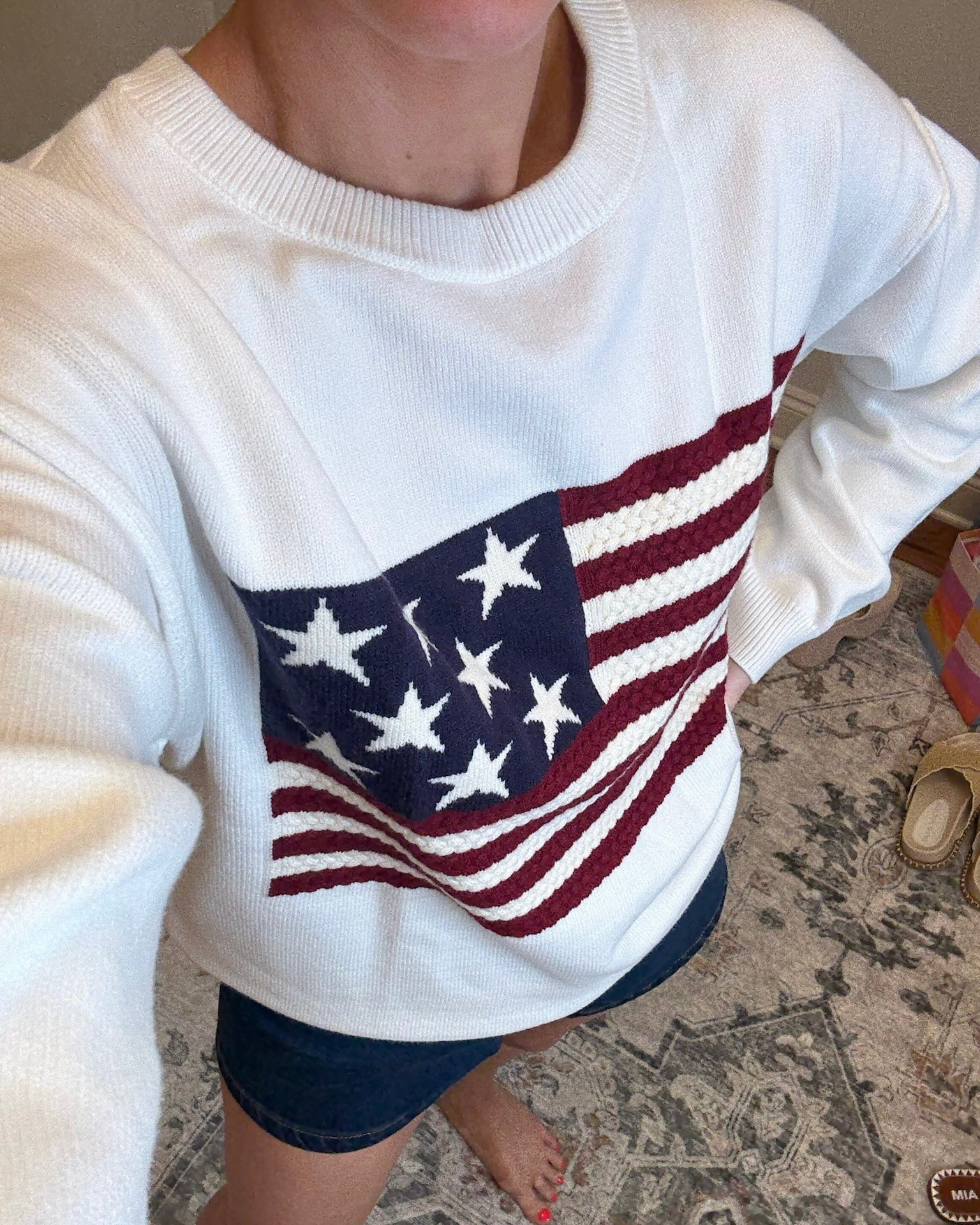The cutest textured American flag sweater for summer! Wearing size medium 
Code is Bobbi 

#LTKSeasonal #LTKFindsUnder100 #LTKStyleTip