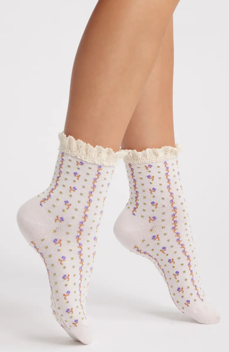 Rosebud Waffle Knit Ankle Socks | Nordstrom