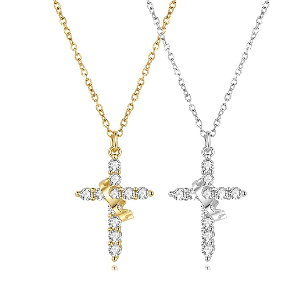 Cross Necklace for Women,Cross Crucifix Pendent Necklace Stainless Steel Cross Necklace Dainty Ch... | Amazon (US)