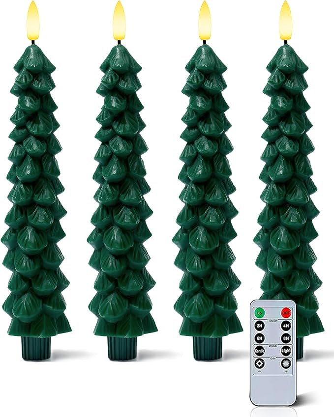 4 PCS Flameless Christmas Tree Candles with Remote Timer, Real Wax Flameless Taper Candles 9.65 I... | Amazon (US)