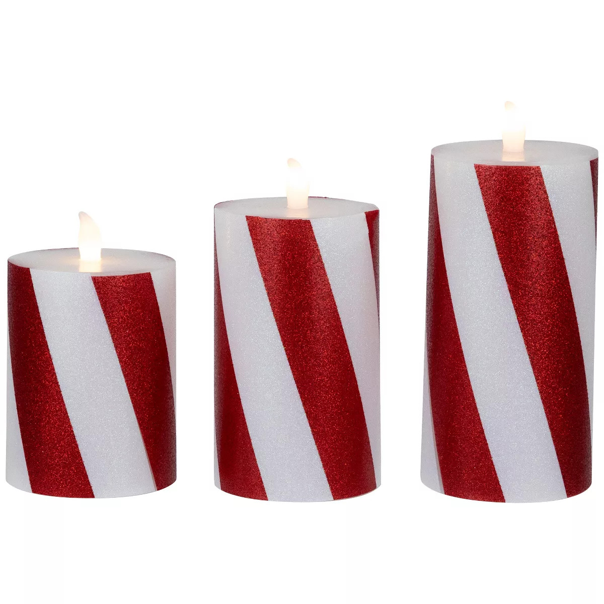 Northlight LED Flameless Flickering Candy Cane Wax Pillar Christmas Candles - 6" - Set of 3 | Target