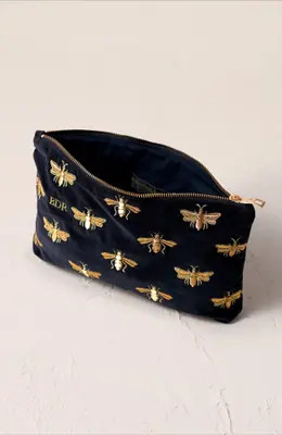 Elizabeth Scarlett Honey Bee Velvet Everyday Pouch in Charcoal at Nordstrom | Nordstrom
