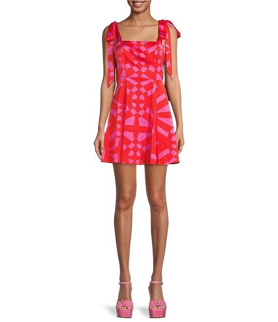 x Venita Aspen Aria Geometric Print Crepe Tie Shoulder Strap Sleeveless Mini Dress | Dillard's