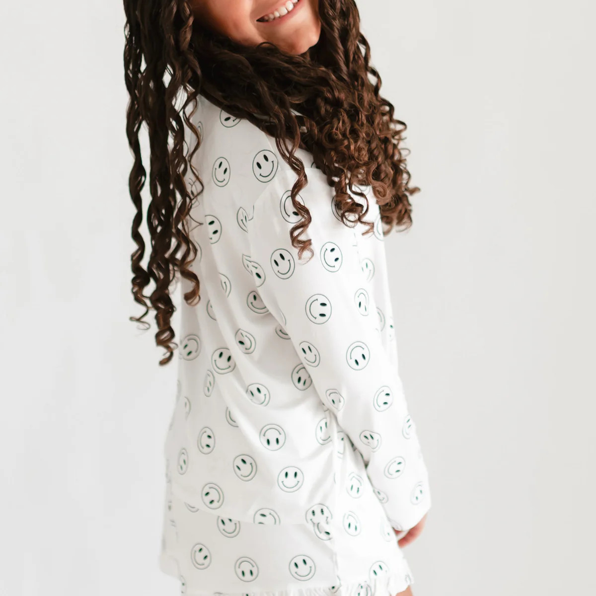 Girl's Long Sleeve and Ruffle Shorts Set in Black Smiley | Silks Design