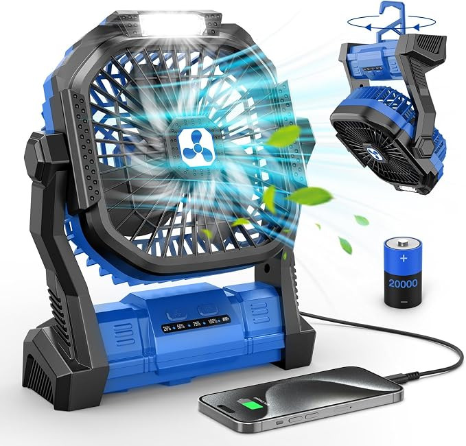 ONLYNEW Portable Fan Rechargeable, Cordless Battery Powered Fan with LED Lantern 20000mAh, USB C ... | Amazon (US)