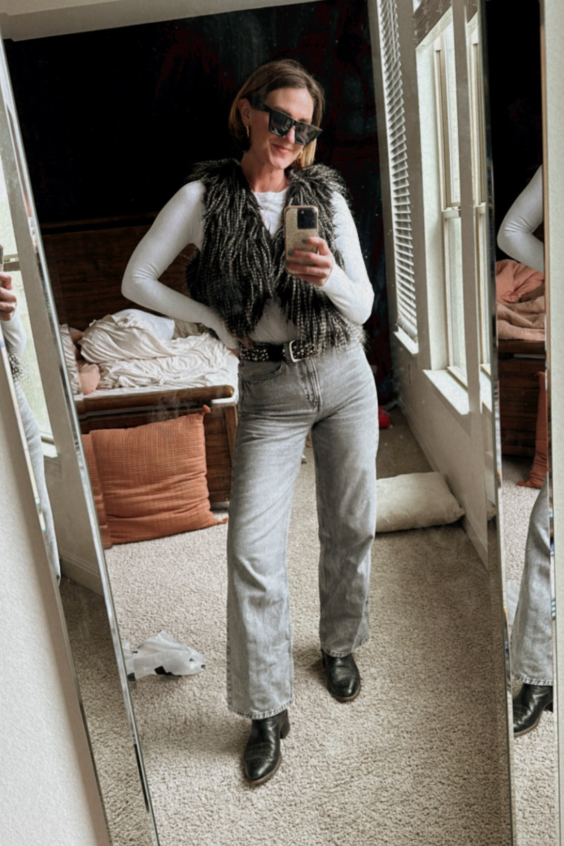 Gray denim (size 6), cat-eye sunglasses for only $13, & versatile white long-sleeve shirt (perfect for layering) all linked. Rest of my items are thrifted 💗

#LTKmidsize #LTKsalealert #LTKfindsunder50