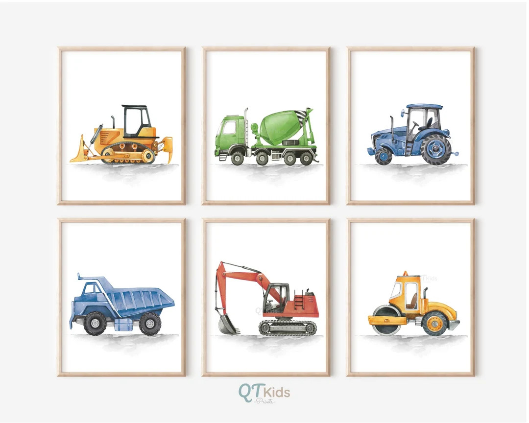 Watercolour Construction Trucks Prints, Construction Nursery Decor, Boy Room Wall Art, Playroom T... | Etsy (US)