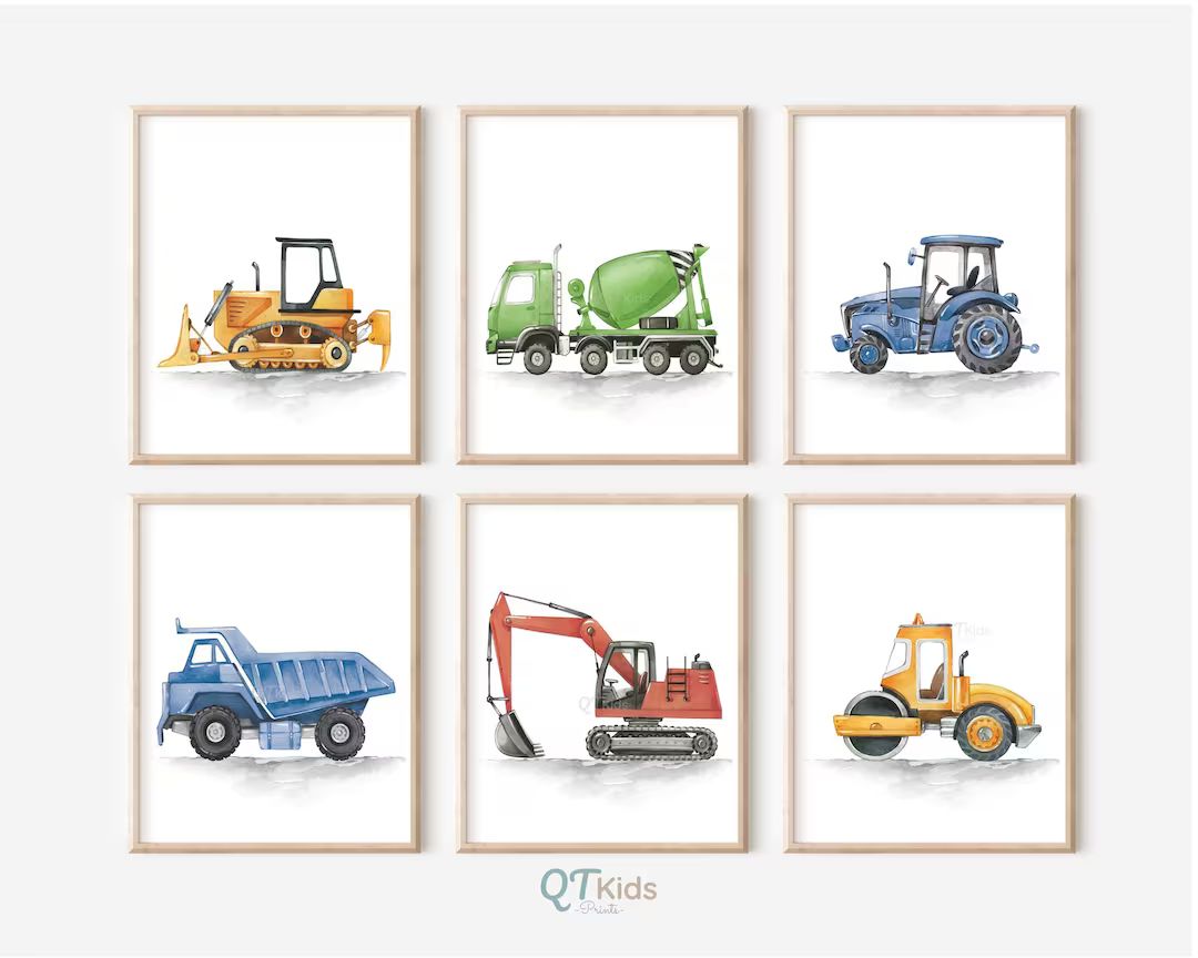 Watercolour Construction Trucks Prints Construction Nursery - Etsy | Etsy (US)