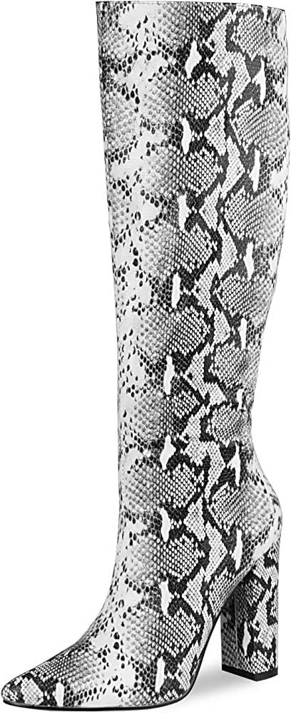 WETKISS Womens Knee High Colorful Snakeskin Boots, Snake Print Chunky High Heels Pointed Toe Zipp... | Amazon (US)