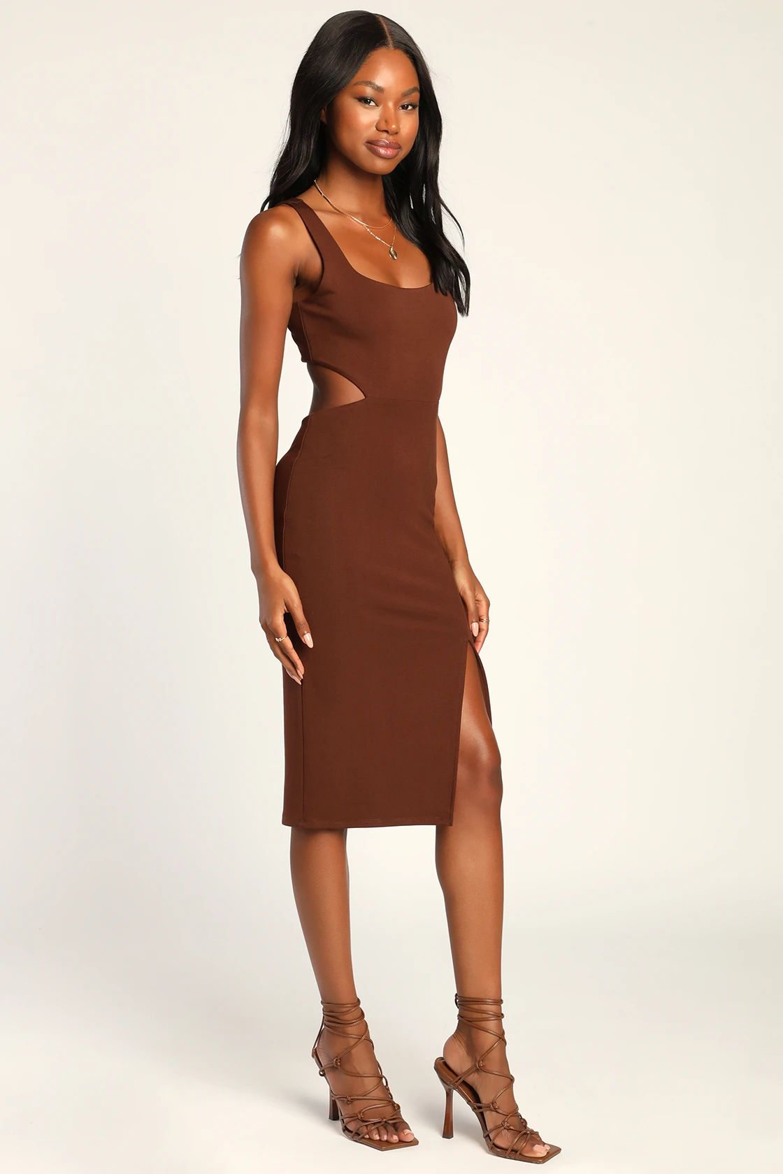How I Feel Chocolate Brown Cutout Bodycon Midi Dress | Lulus (US)