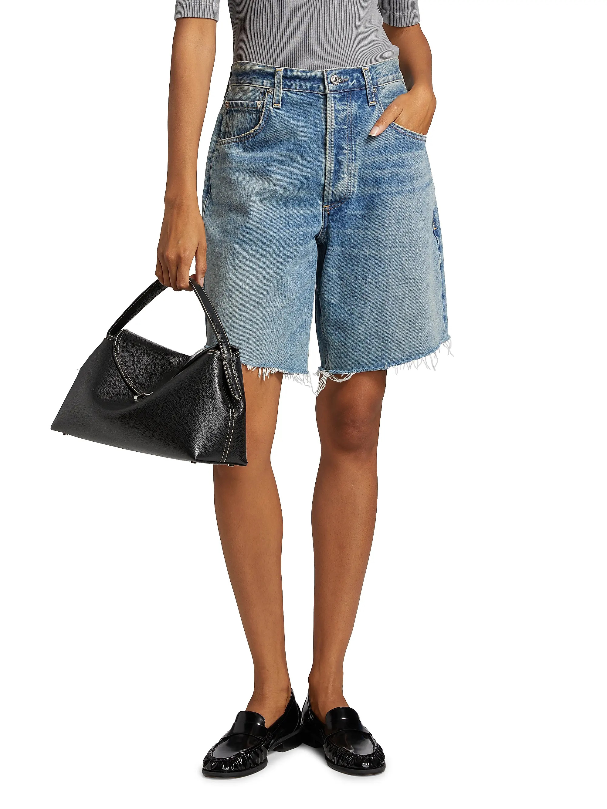Citizens of Humanity Ayla Baggy Raw-Edge Denim Shorts | Saks Fifth Avenue | Saks Fifth Avenue