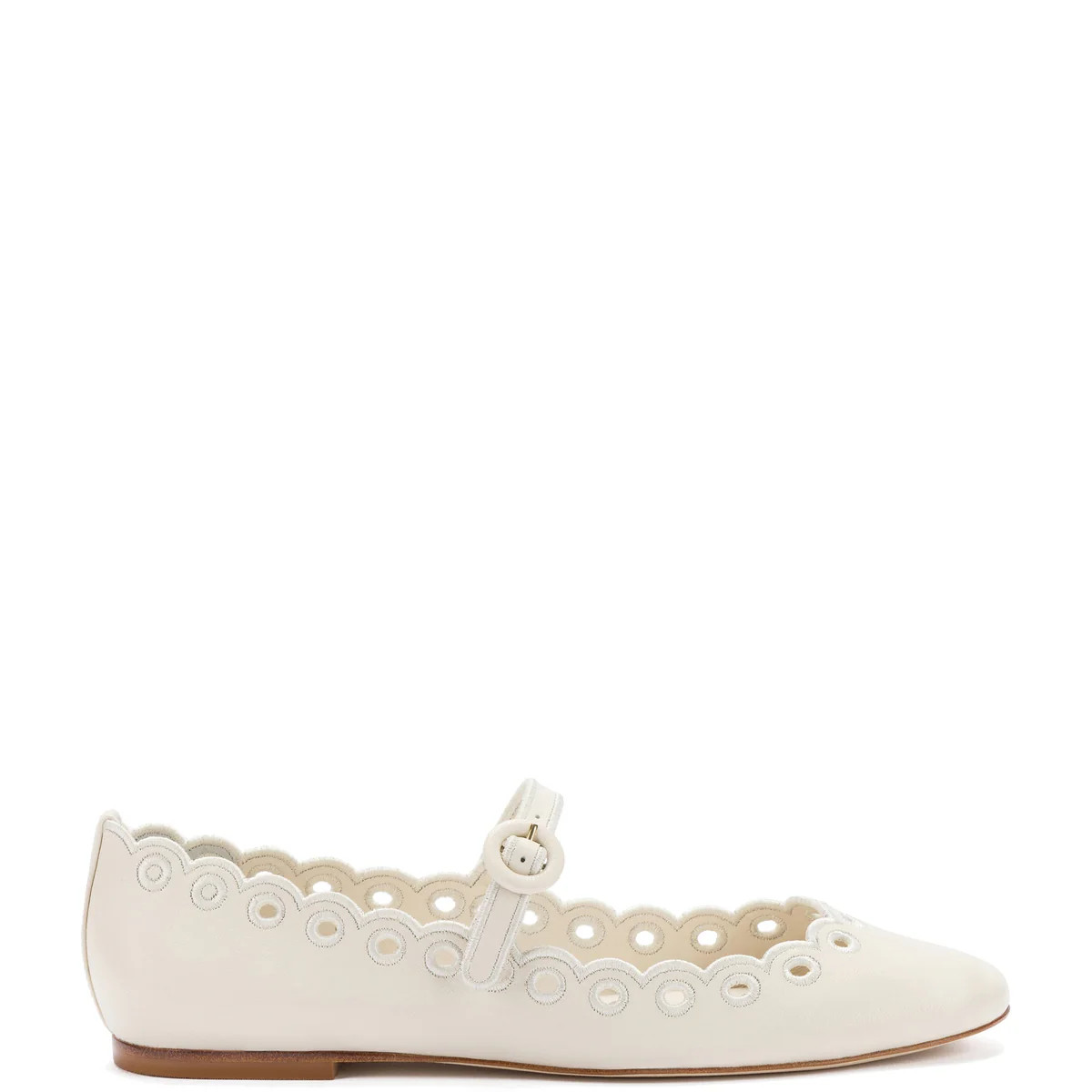 Blair Broderie Ballet Flat in Ivory Leather | Over The Moon
