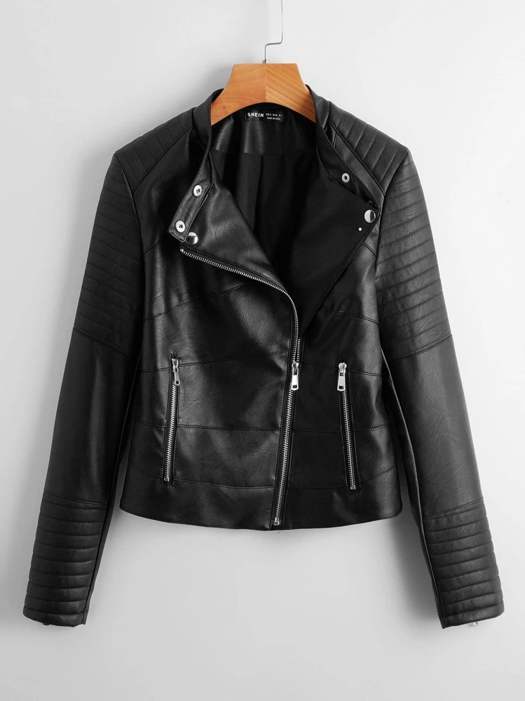 SHEIN EZwear Zip Up Pu Moto Jacket | SHEIN
