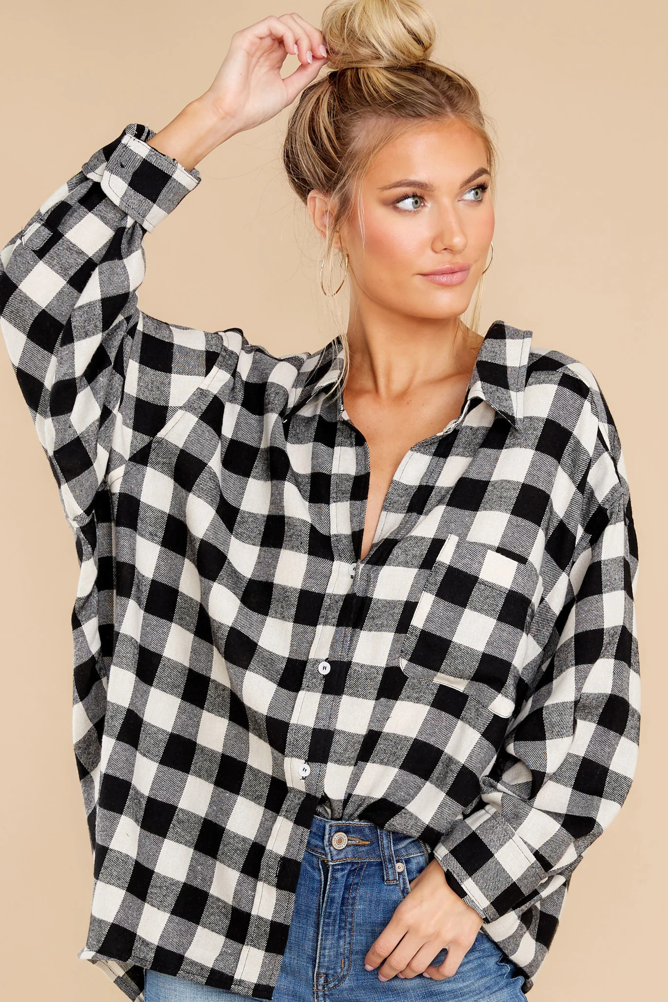 Chasing Cities Black And White Plaid Top | Red Dress 