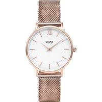 Cluse CL30013 Minuit stainless steel rose gold mesh watch, Women's, White | Selfridges