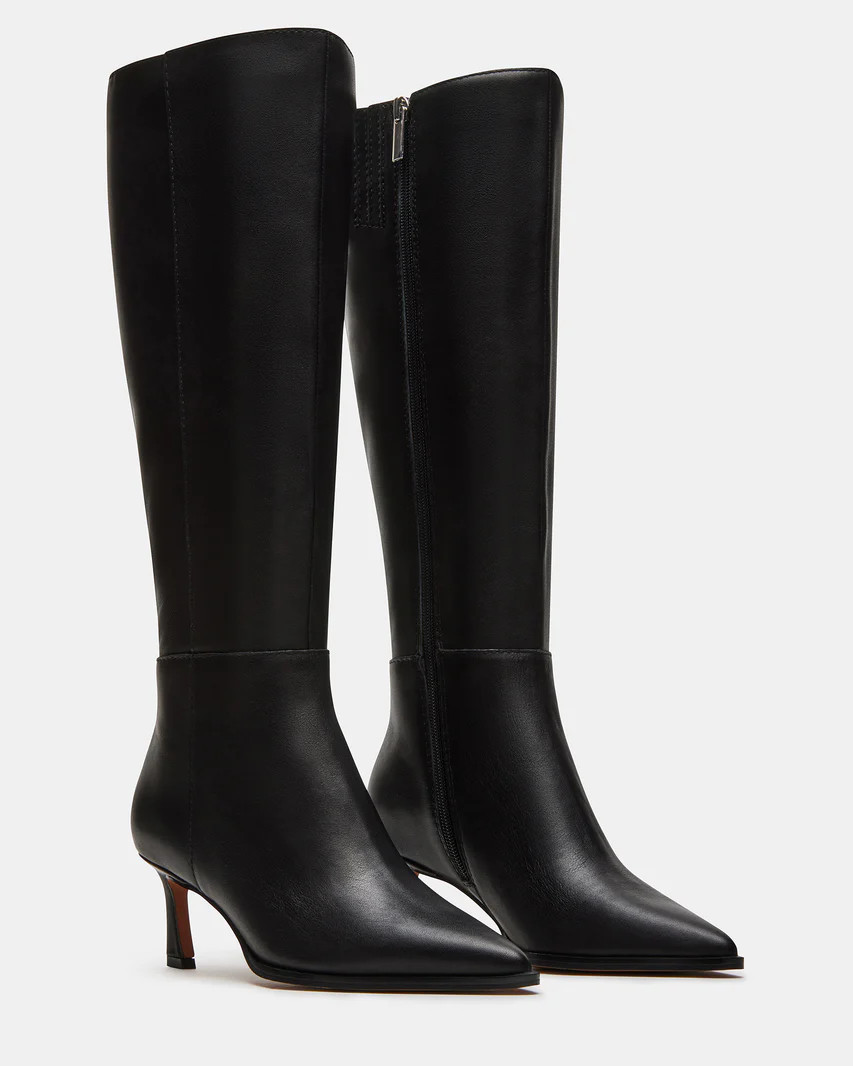 LUCID Black Leather Pointed Toe Kitten Heel Boot | Women's Boots | Steve Madden (US)