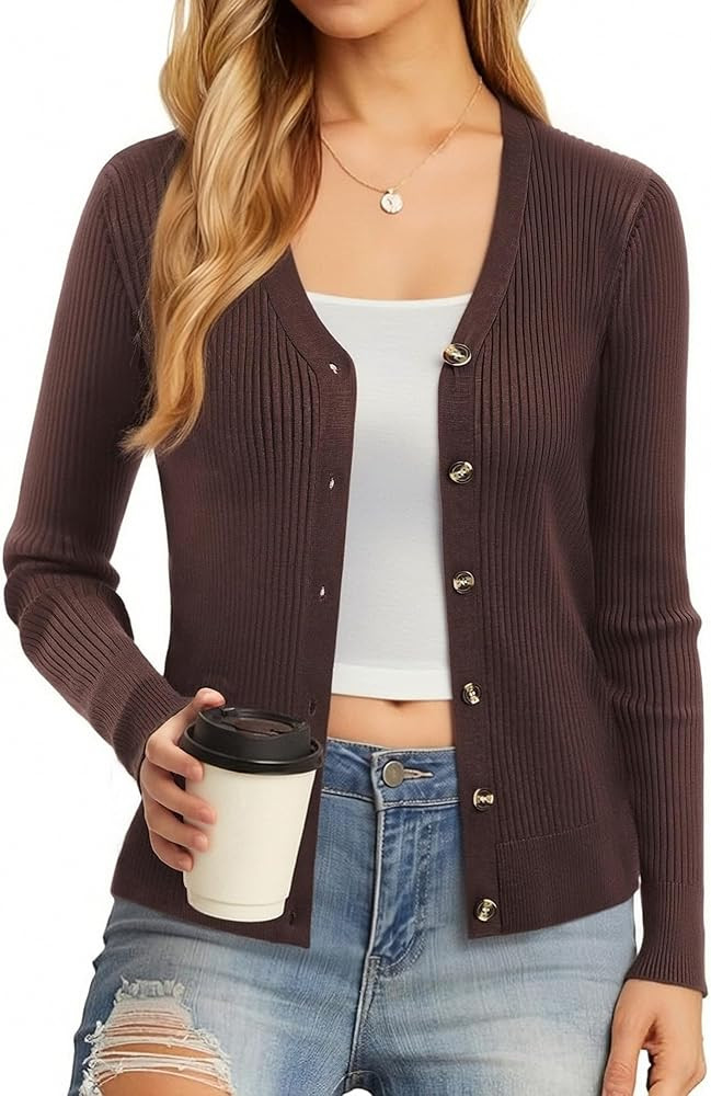 GRACE KARIN Women's Long Sleeve V Neck Button Up Cardigan Sweaters Trendy Ribbed Knit Open Front ... | Amazon (US)