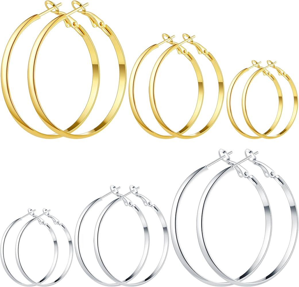 Gold Silver Plated Hoop Earrings for Women Hypoallergenic Stainless Steel Gold Hoops Earrings Lig... | Amazon (US)