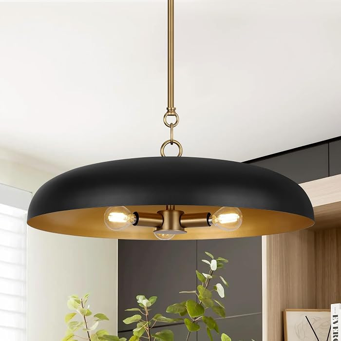 20 Inch Oversized Large Pendant Lights, 3-Lights Black and Gold Modern Dome Chandelier, Industria... | Amazon (US)