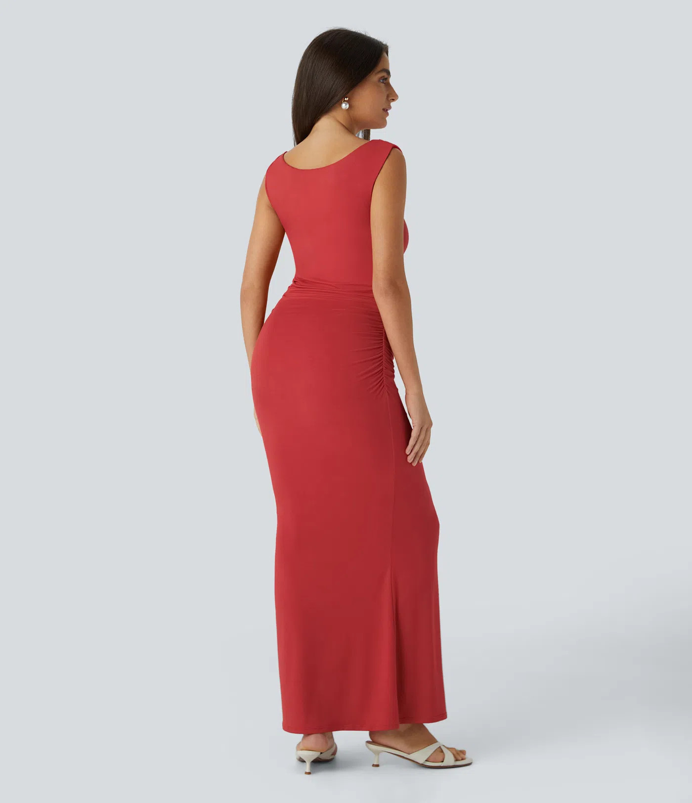 Women’s Off Shoulder Sleeveless Ruched Bodycon Maxi Party Built-in Mesh Shapewear Dress - Halar... | HALARA