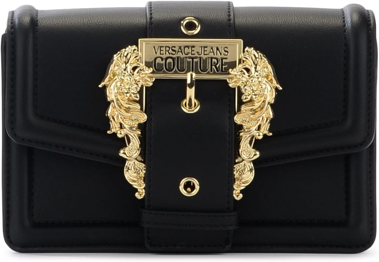 Versace Jeans COUTURE BLACK CROSSBODY BAG WITH GOLD BAROQUE LOGO BUCKLE AND ADJUSTABLE SHOULDER S... | Amazon (US)
