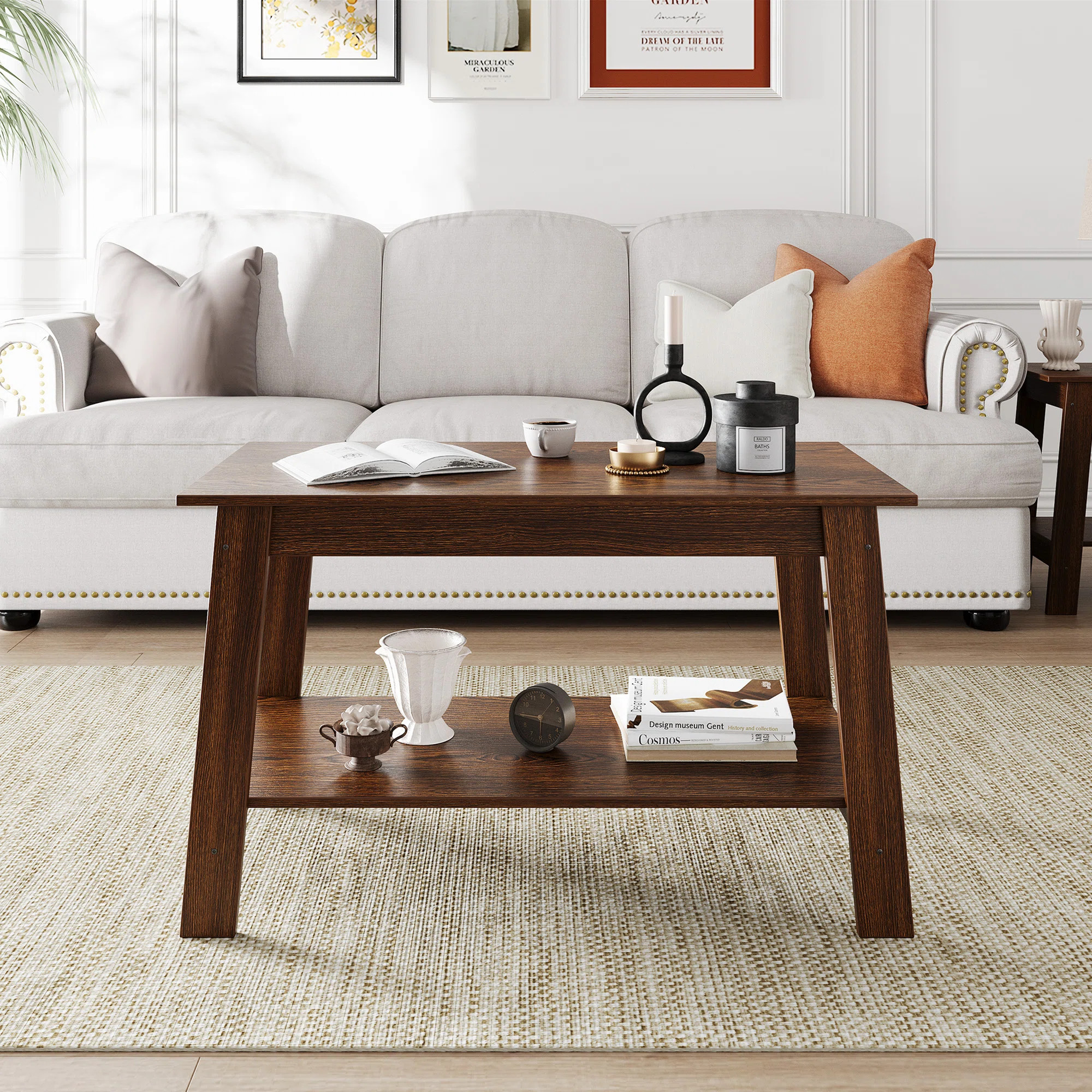 Winston Porter Modern Farmhouse Coffee Table with Storage Shelf, 2-Tier Living Room Table Rectang... | Wayfair North America