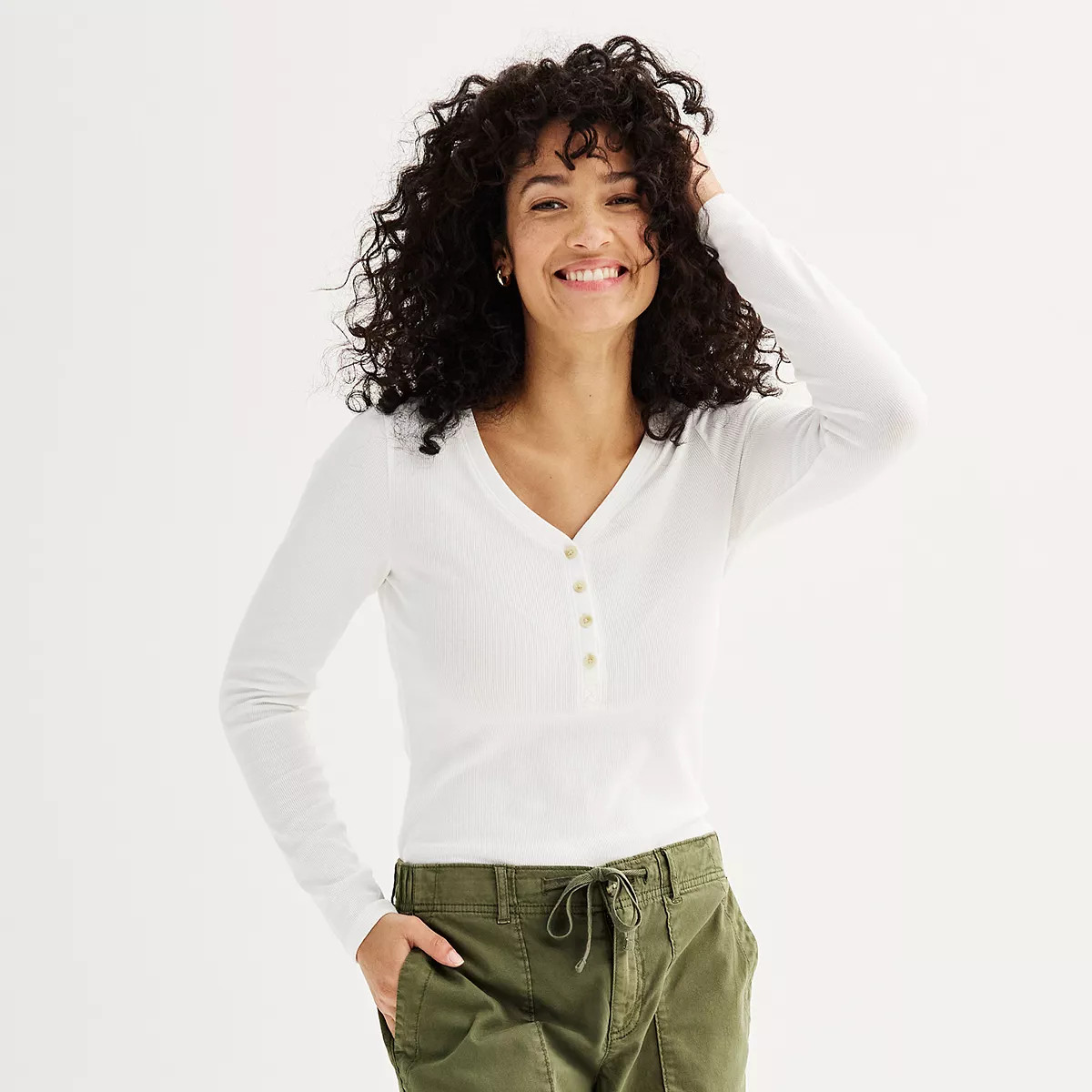 Women's Sonoma Goods For Life® Ribbed Long Sleeve Henley | Kohl's