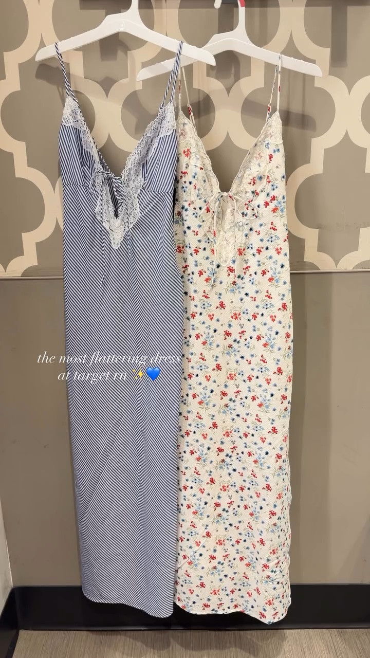 PLEASE go to Target and try this dress on! I felt soooo pretty in it!

Side zipper. Side slit. Functional tie in front really makes the girls perk up! 🤭

White dress is lined. Blue striped dress is a little more snug than the white one so size up one.

#targetdress #target #targetfinds #targetstyle #wildfable