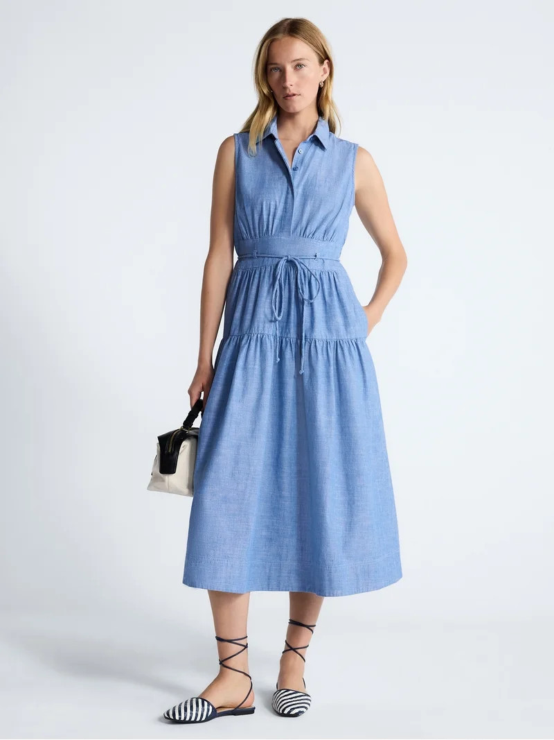 Free Assembly Women's and Women's Plus Sleeveless Cotton Maxi Shirtdress with Belt, Sizes XS-4X | Walmart (US)