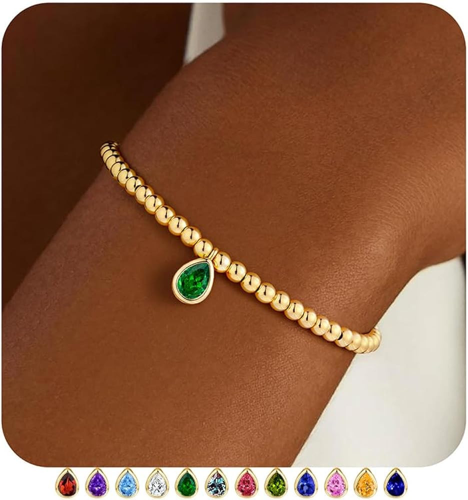 M MOOHAM Valentines Gifts for Her Kids Girls - Stretch Birthstone Bracelet for Girl Dainty 14K-Go... | Amazon (US)