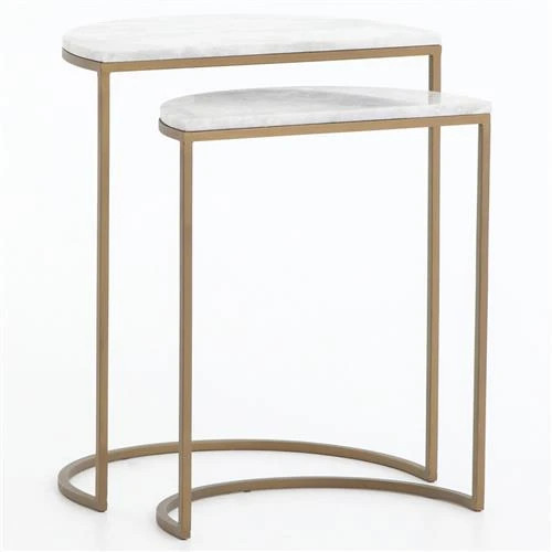 Annie Mid Century Modern White Marble Top Brass Iron Nesting Side Table | Kathy Kuo Home
